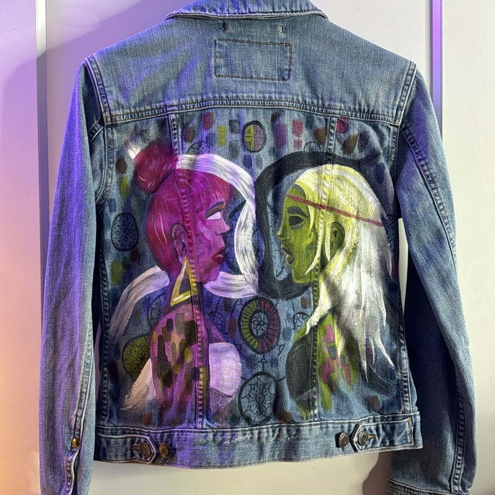 OOAK painted Eddie Bauer Jean Jacket - Picture 2 of 5
